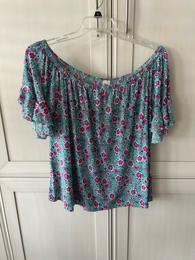 Sew in Love Off-Shoulder Floral Top in Teal and Magenta